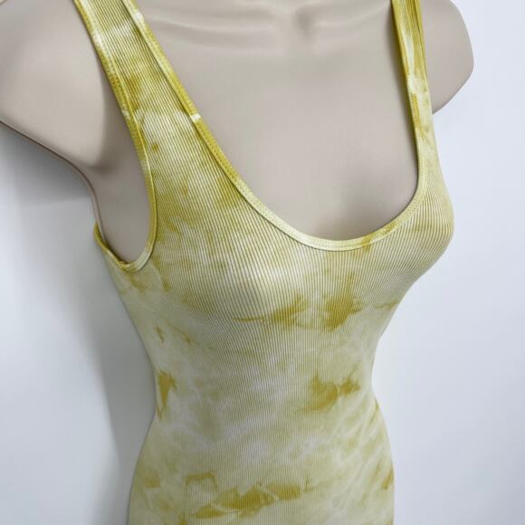 Enza Costa REVOLVE Tie-Dye Tank Dress Bodycon Silk Blend Size S Yellow White - Picture 2 of 9